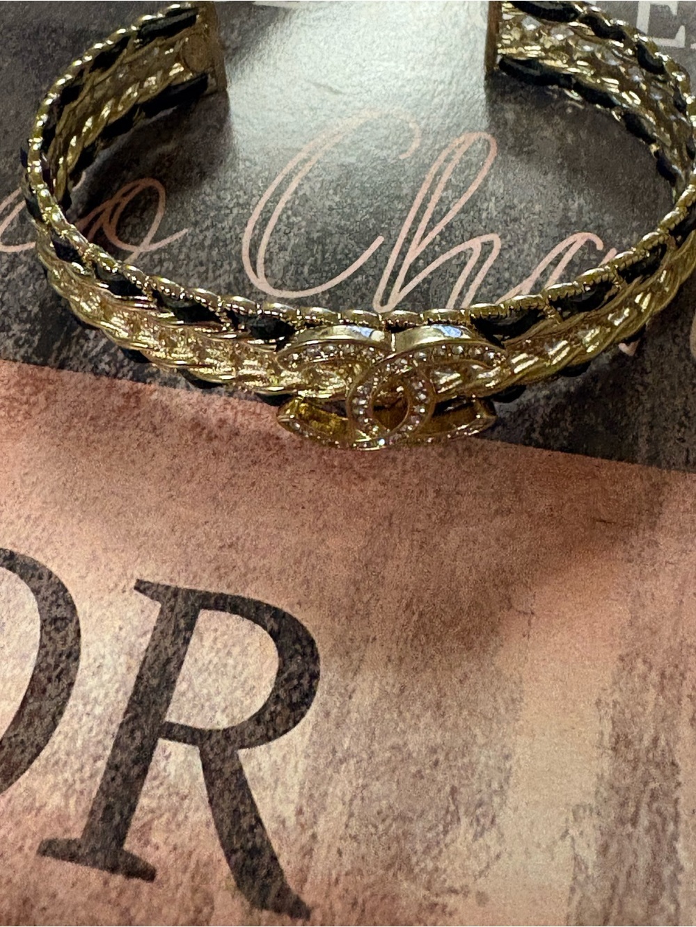 Luxury inspired Gold and Black Braided Chain Cuff Bracelet NWOT